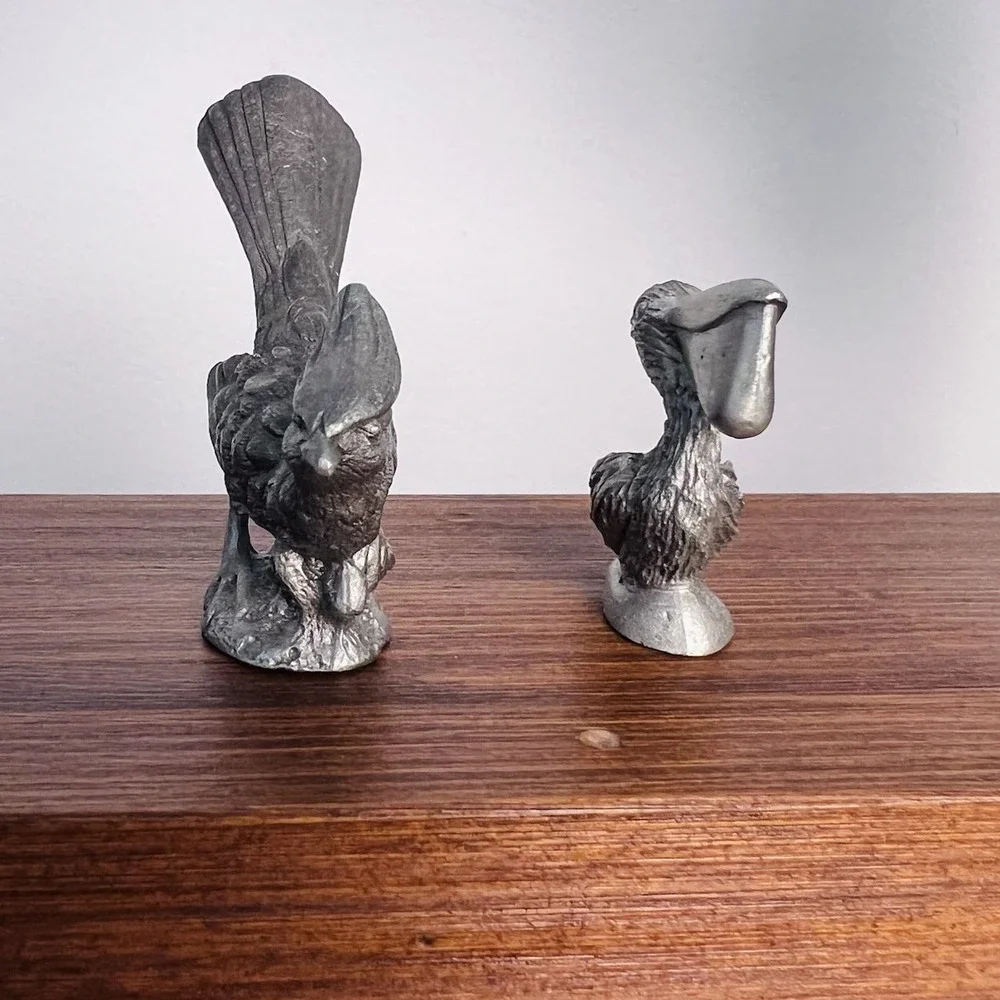 Vintage Spoontiques Pewter Bird Figurines Cardinal P63 Pelican 152 Set of 2 1981